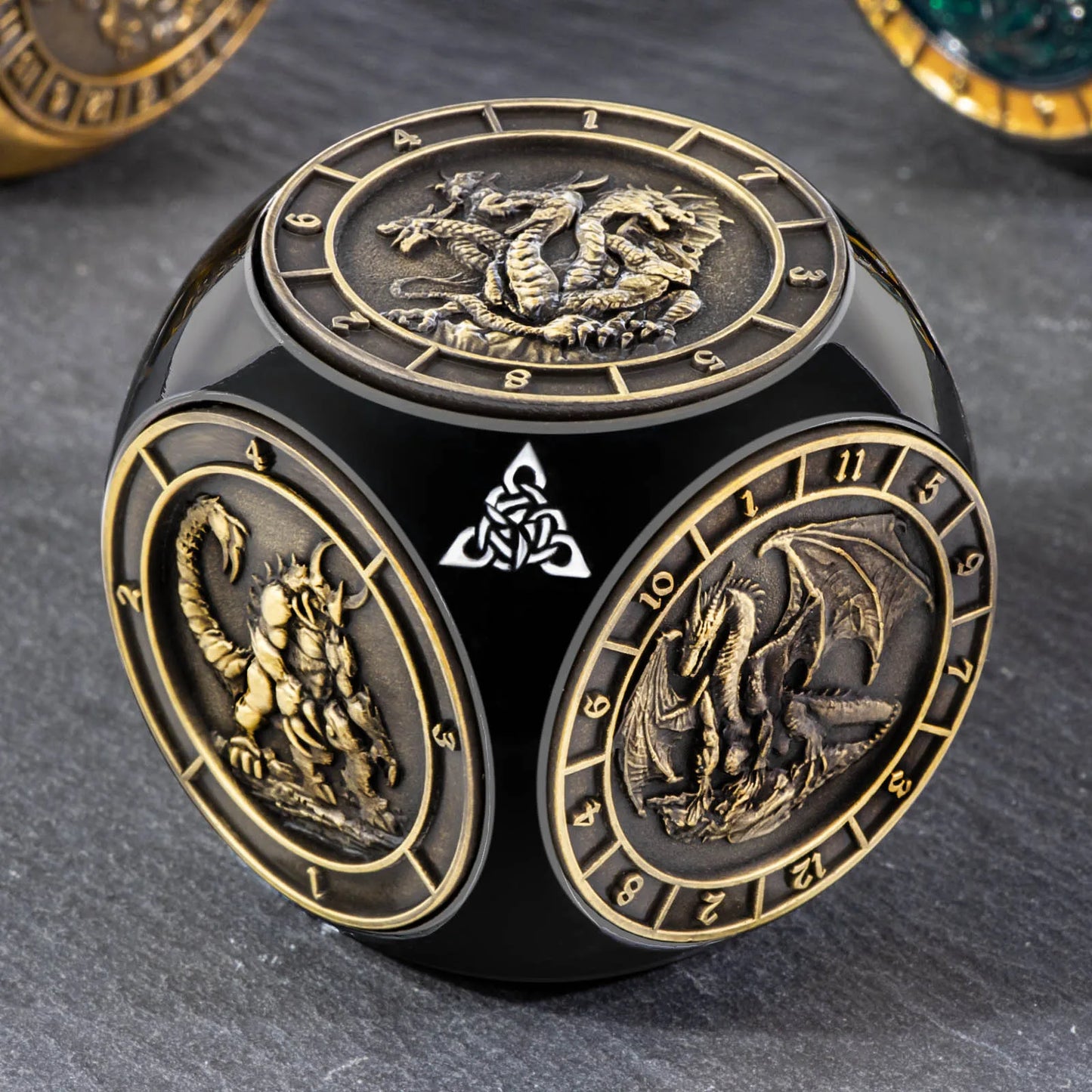 7-in-1 Dragon Dice Spinner -- 3D Relief Metal D6 for DnD