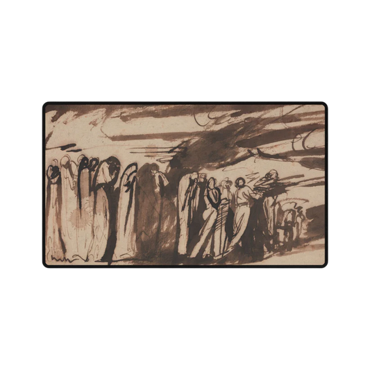 Artistic Sepia TCG Playmat — Moody Crowd Illustration Gaming Mat