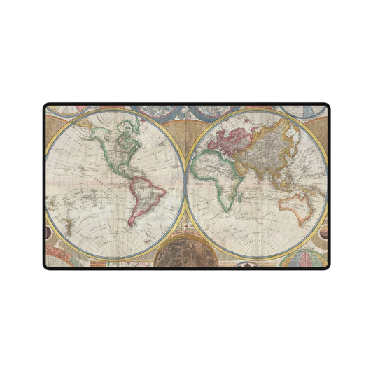 Vintage World Map TCG Playmat — Large Antique Art Gaming Mat