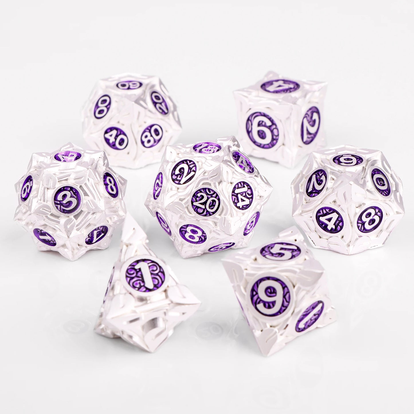 7pc Metal Polyhedral Dice Set -- DnD and RPG Dice in Green
