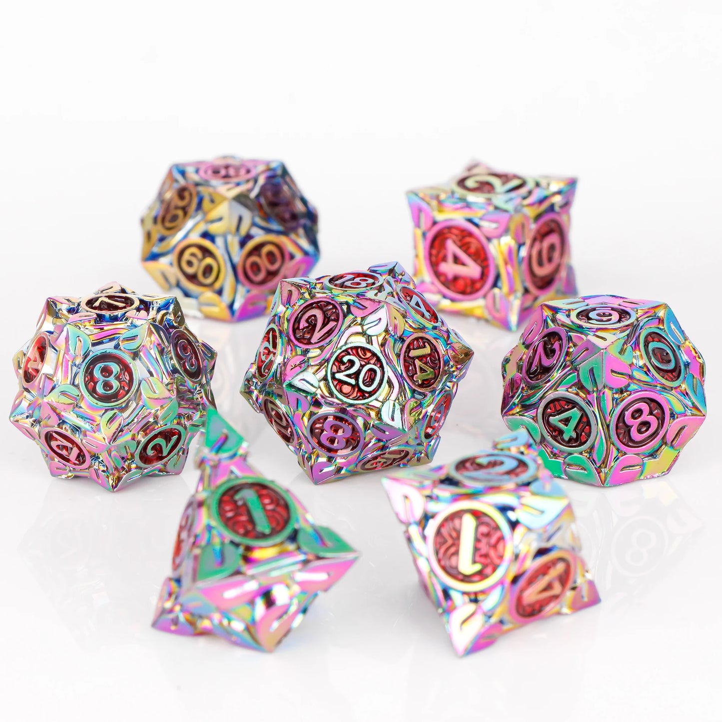 7pc Metal Polyhedral Dice Set -- DnD and RPG Dice in Green