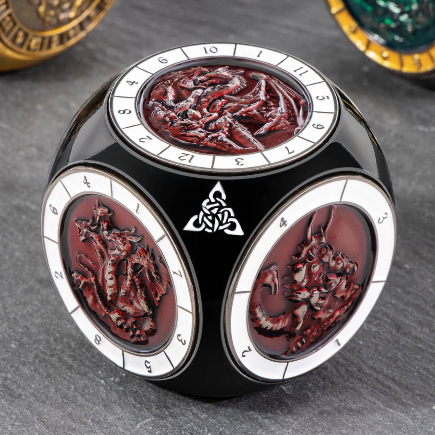 7-in-1 Dragon Dice Spinner -- 3D Relief Metal D6 for DnD