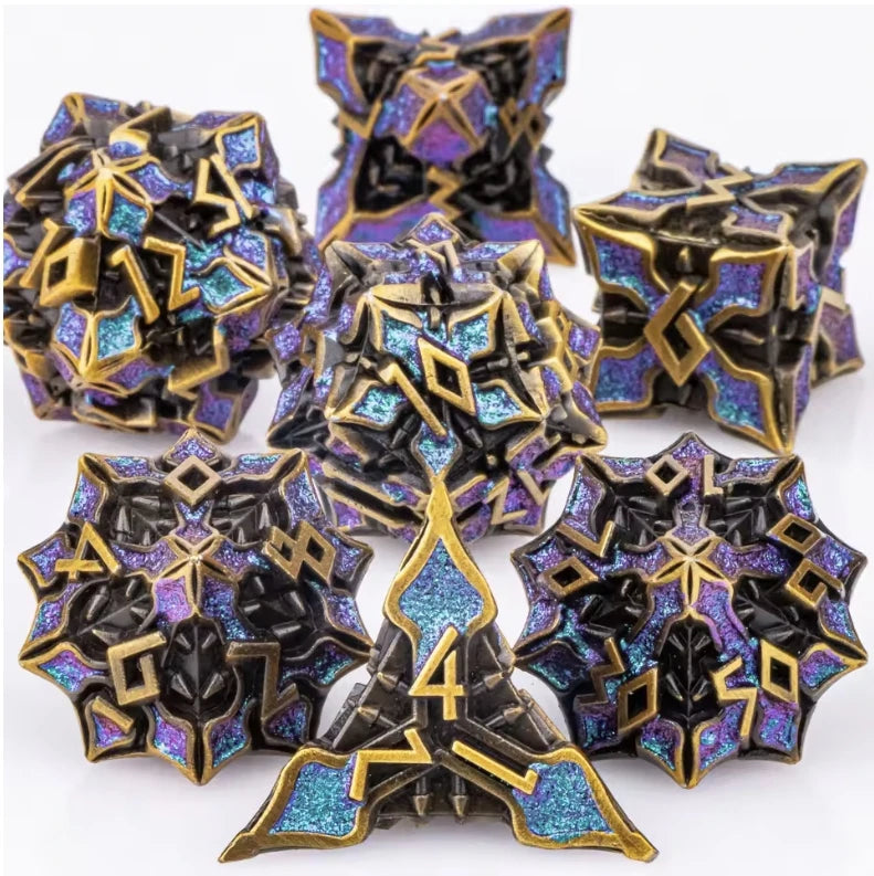7pc Metal Polyhedral Dice Set -- DnD and RPG Dice in Green