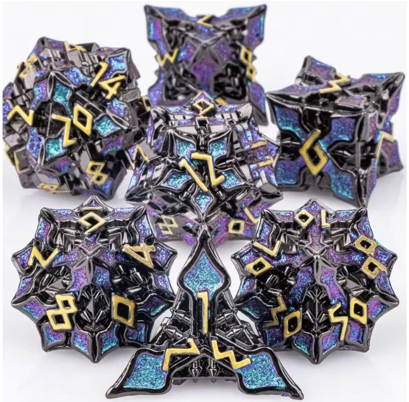 7pc Metal Polyhedral Dice Set -- DnD and RPG Dice in Green
