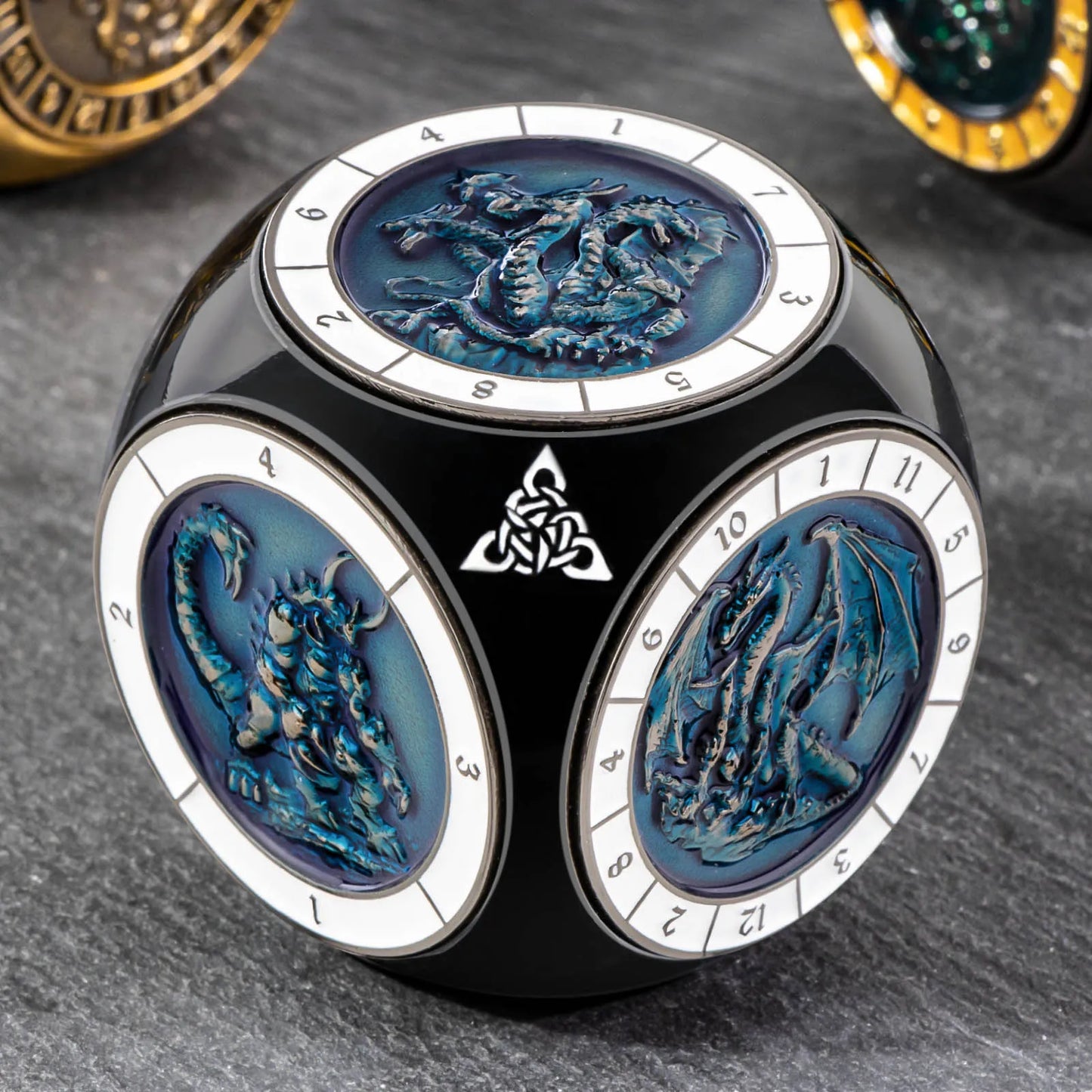 7-in-1 Dragon Dice Spinner -- 3D Relief Metal D6 for DnD