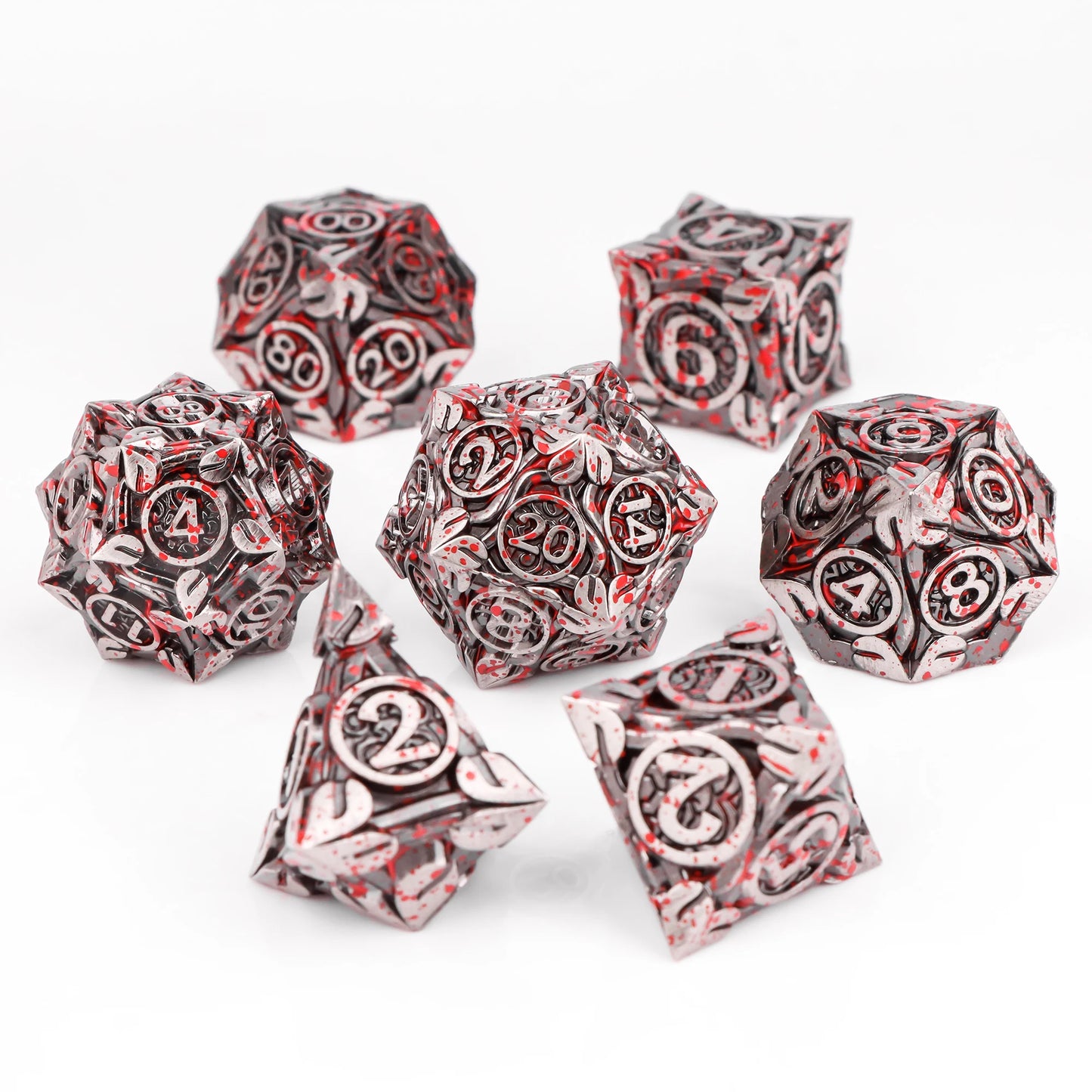 7pc Metal Polyhedral Dice Set -- DnD and RPG Dice in Green