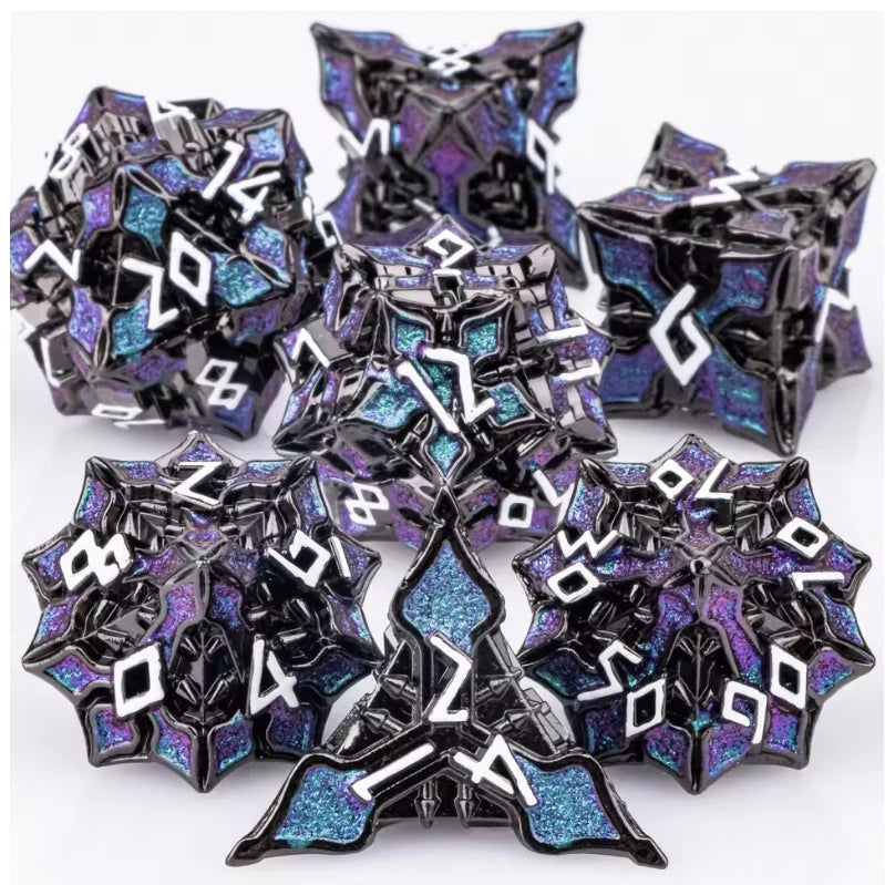 7pc Metal Polyhedral Dice Set -- DnD and RPG Dice in Green
