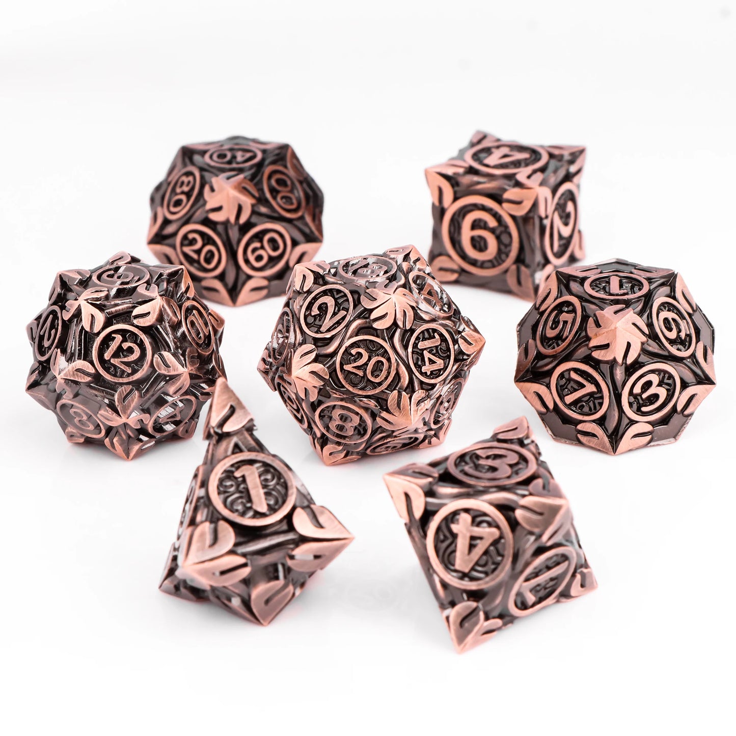 7pc Metal Polyhedral Dice Set -- DnD and RPG Dice in Green