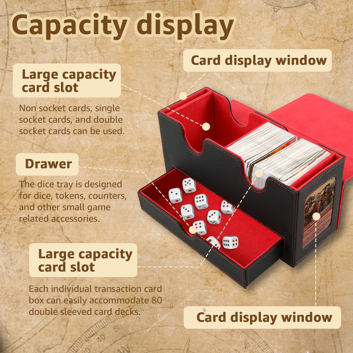 Large Capacity Deck Box with Dice Tray -- Holds 310+ Cards