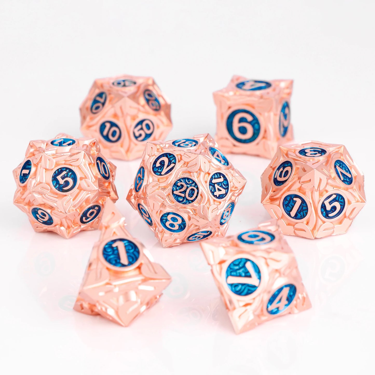 7pc Metal Polyhedral Dice Set -- DnD and RPG Dice in Green