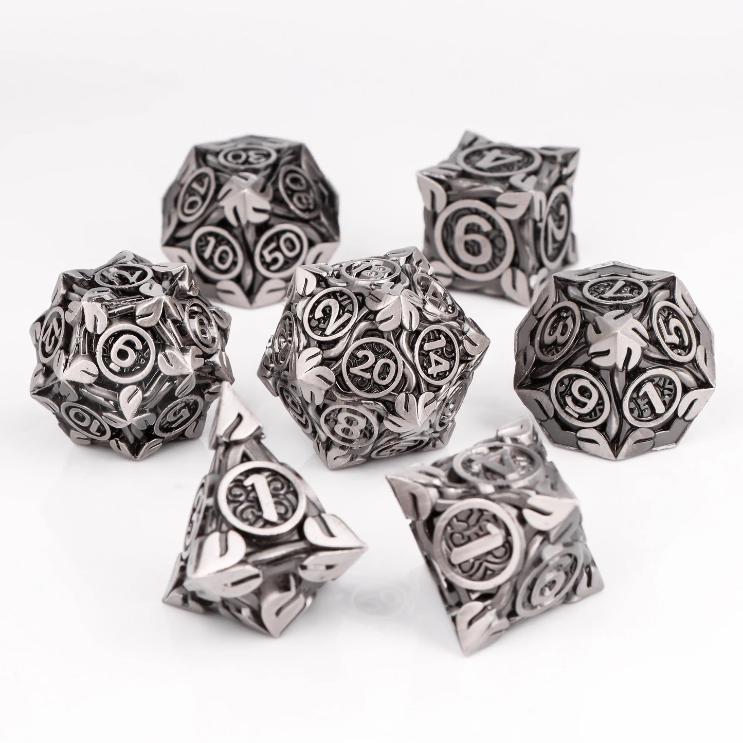 7pc Metal Polyhedral Dice Set -- DnD and RPG Dice in Green