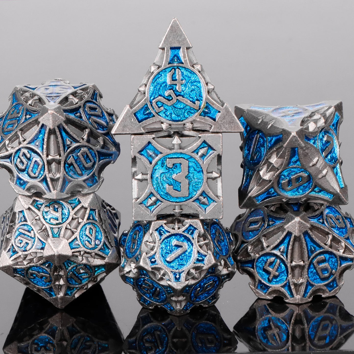 7pc Metal Polyhedral Dice Set -- DnD and RPG Dice in Green
