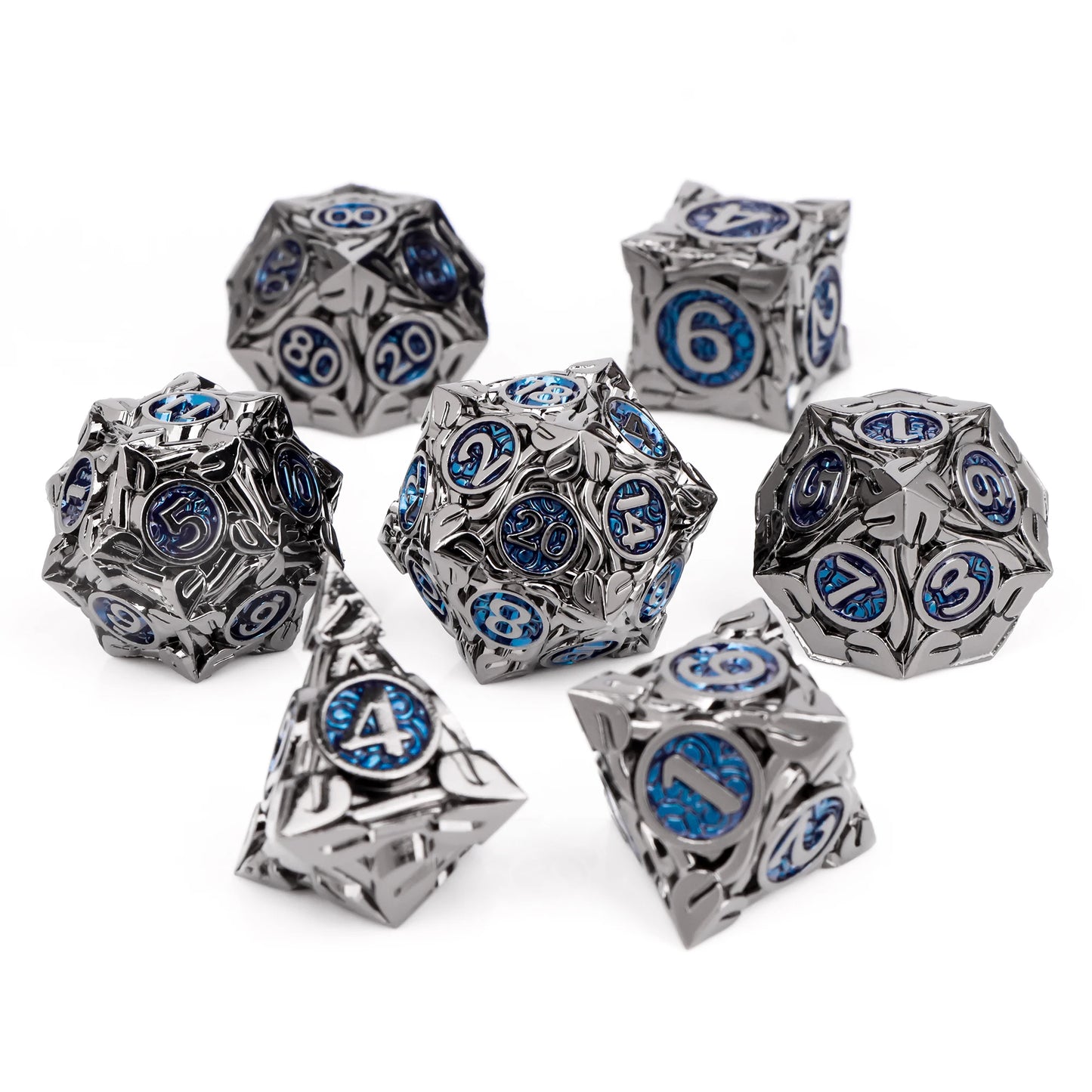7pc Metal Polyhedral Dice Set -- DnD and RPG Dice in Green