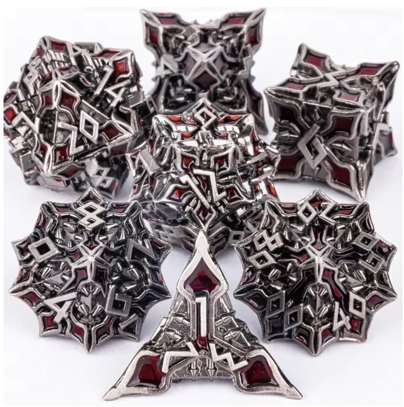 7pc Metal Polyhedral Dice Set -- DnD and RPG Dice in Green