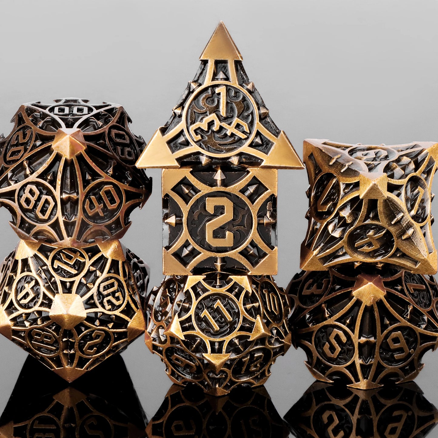 7pc Metal Polyhedral Dice Set -- DnD and RPG Dice in Green