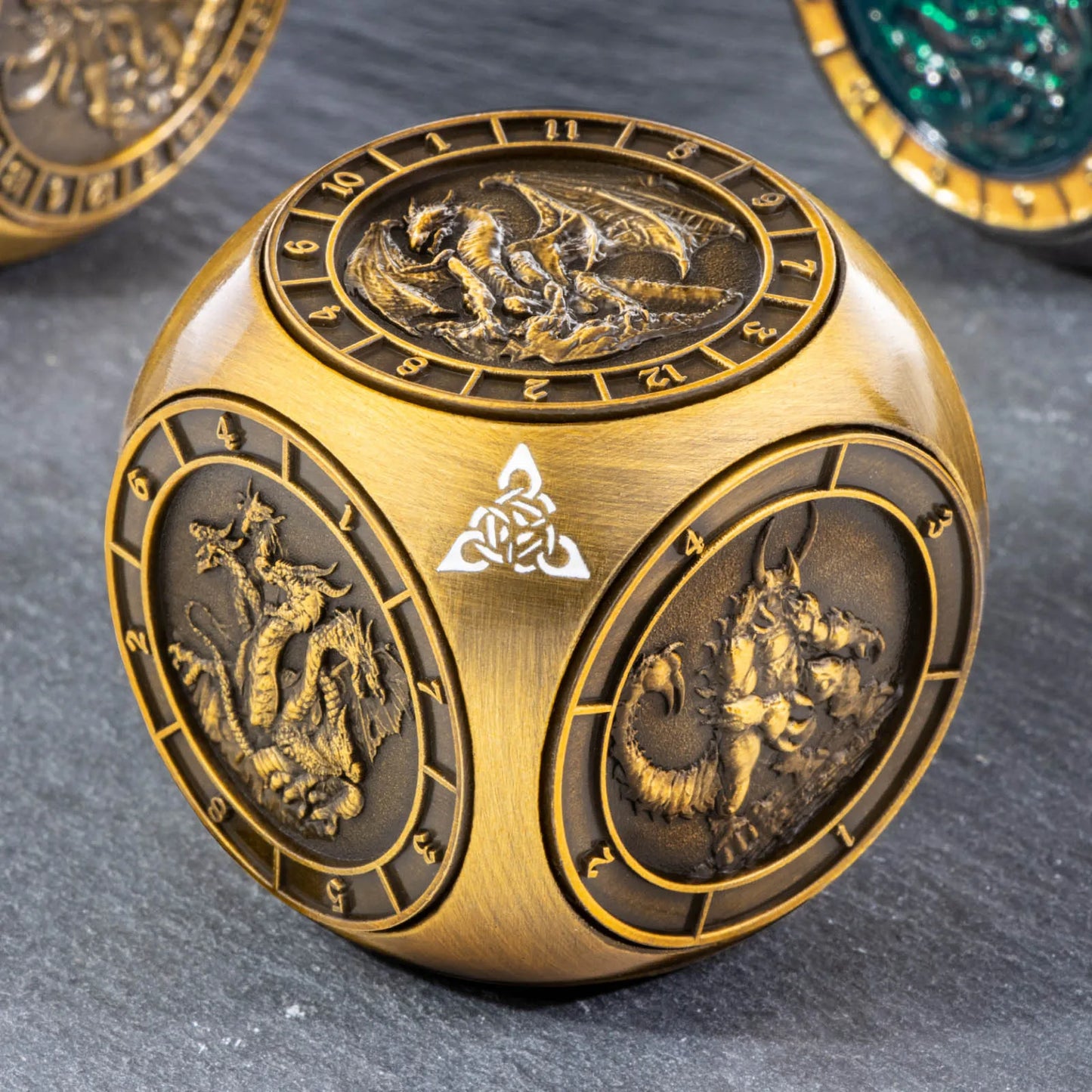 7-in-1 Dragon Dice Spinner -- 3D Relief Metal D6 for DnD