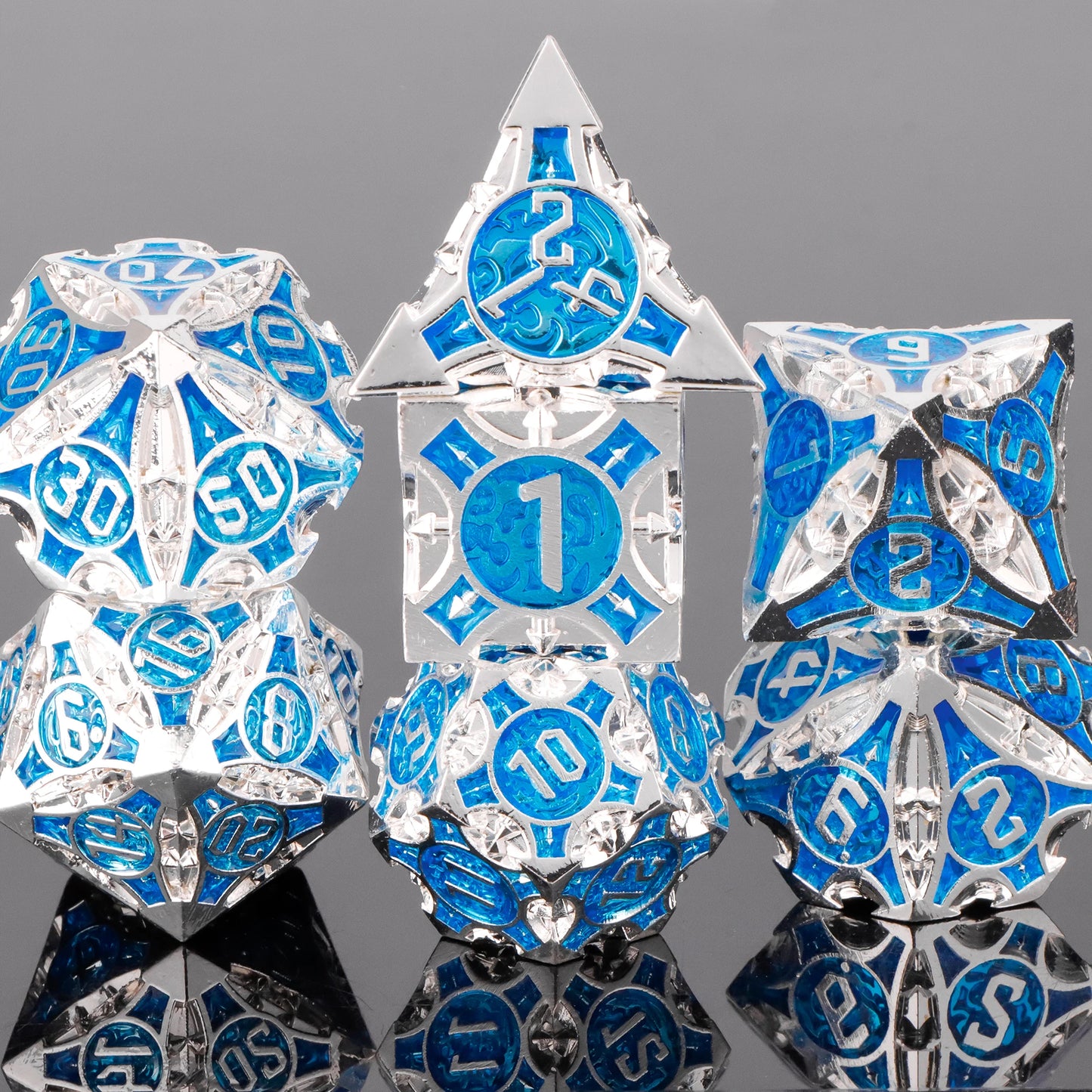 7pc Metal Polyhedral Dice Set -- DnD and RPG Dice in Green