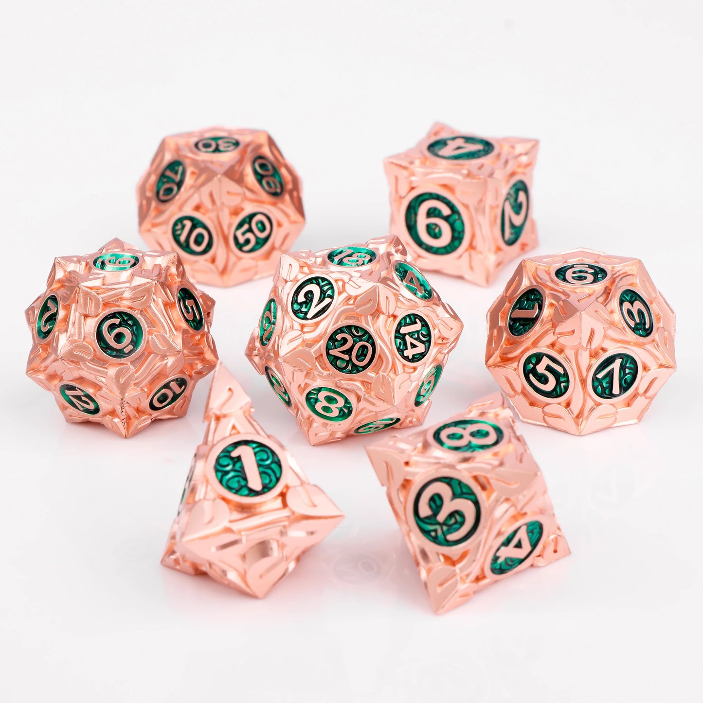 7pc Metal Polyhedral Dice Set -- DnD and RPG Dice in Green